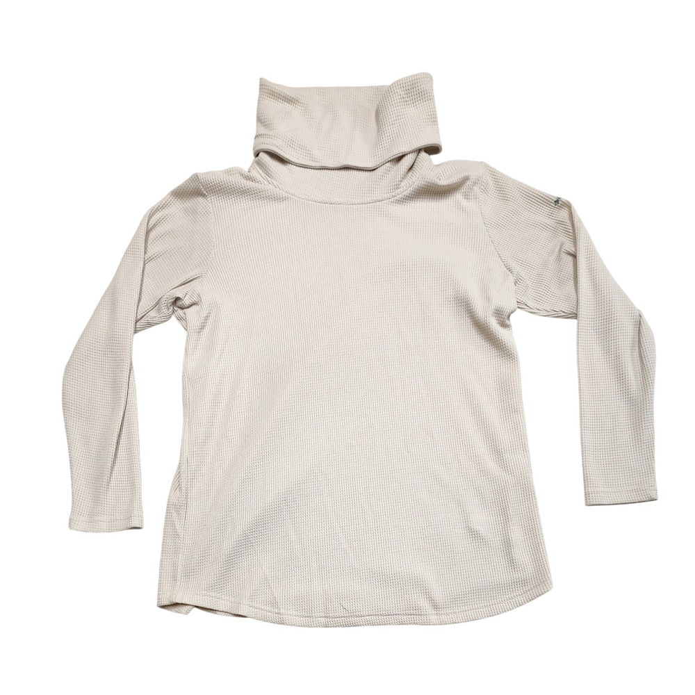 Columbia Waffle Knit Cowl Neck Pullover Thermal Shirt Beige Womens Size Medium